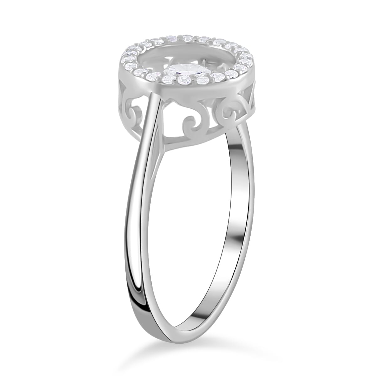Simulated Diamond 1.20 ctw Halo Ring in Platinum Over Sterling Silver (Size 8.0)  image number 3