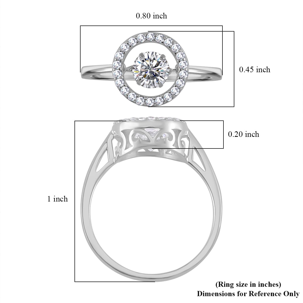 Simulated Diamond 1.20 ctw Halo Ring in Platinum Over Sterling Silver (Size 8.0)  image number 5