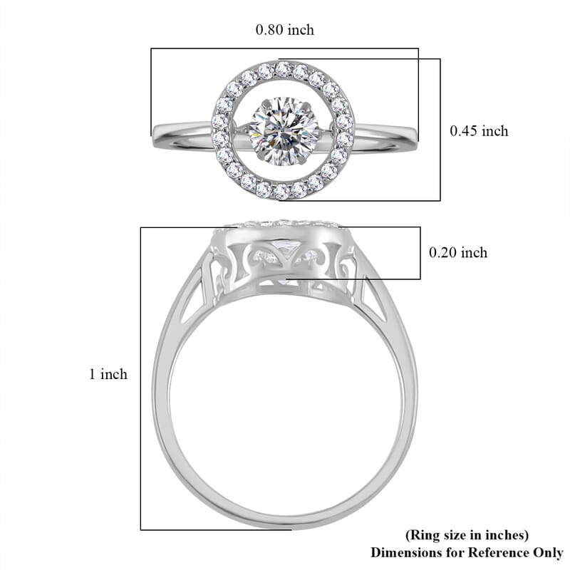 Simulated Diamond 1.20 ctw Halo Ring in Platinum Over Sterling Silver (Size 9.0) 