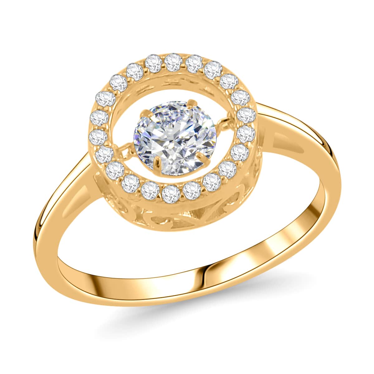 Simulated Diamond 1.20 ctw Halo Ring in 14K YG Over Sterling Silver (Size 7.0) image number 0