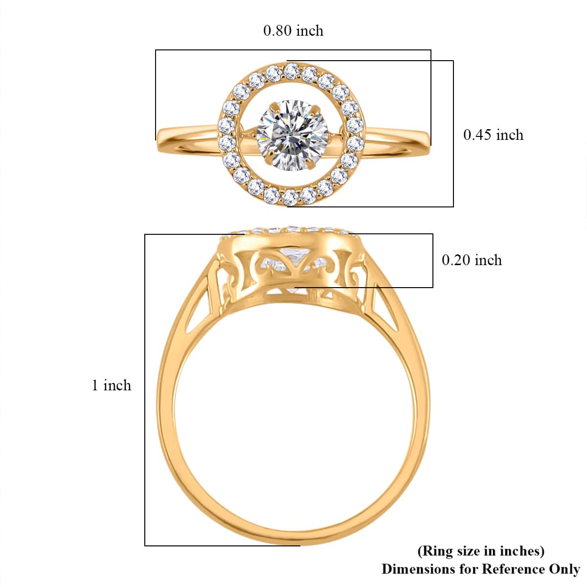 Simulated Diamond 1.20 ctw Halo Ring in 14K YG Over Sterling Silver (Size 7.0) image number 5