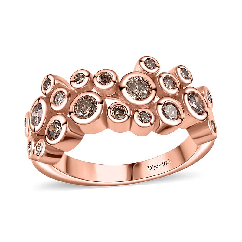 Natural Champagne Diamond Bubble Ring in Vermeil Rose Gold Over Sterling Silver (Size 10.0) 0.75 ctw