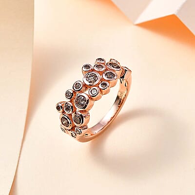 Natural Champagne Diamond Bubble Ring in Vermeil Rose Gold Over Sterling Silver (Size 10.0) 0.75 ctw