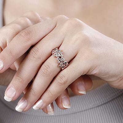 Natural Champagne Diamond Bubble Ring in Vermeil Rose Gold Over Sterling Silver (Size 10.0) 0.75 ctw