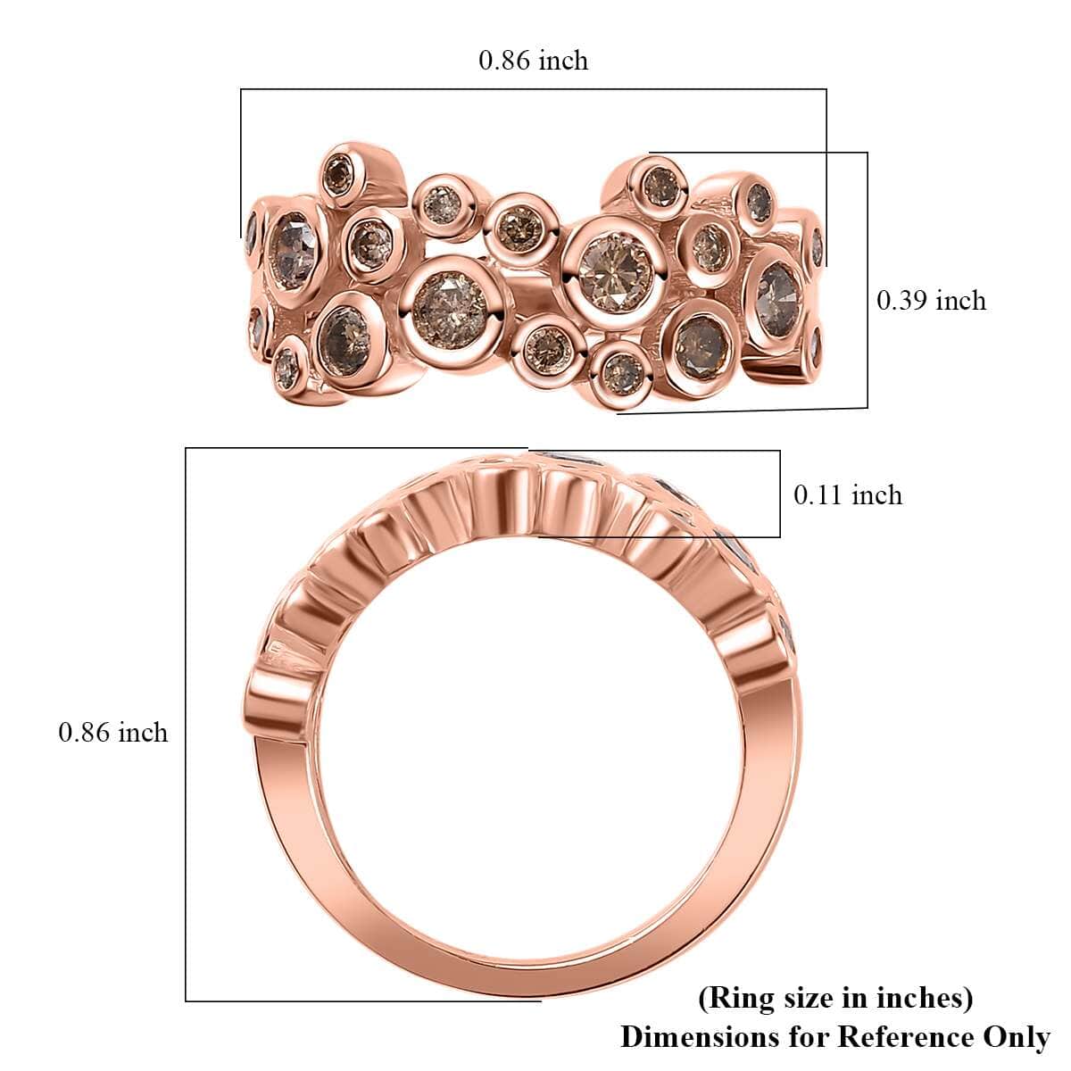 Natural Champagne Diamond Bubble Ring in Vermeil Rose Gold Over Sterling Silver (Size 10.0) 0.75 ctw image number 5