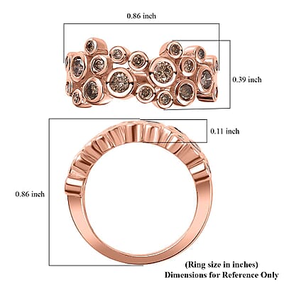 Natural Champagne Diamond Bubble Ring in Vermeil Rose Gold Over Sterling Silver (Size 10.0) 0.75 ctw
