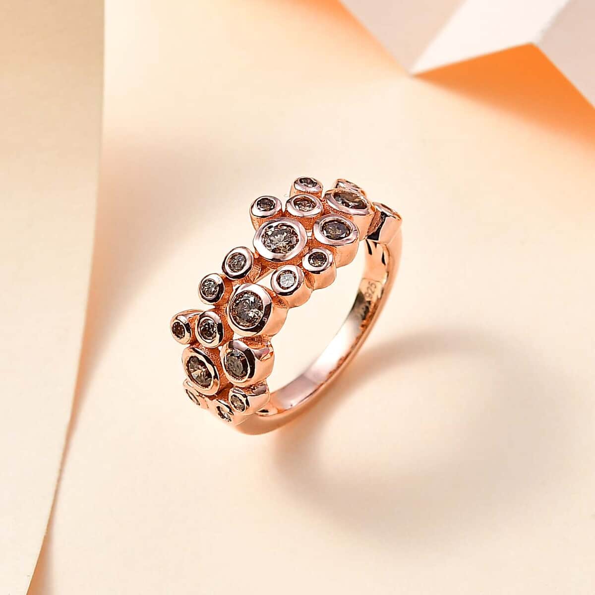 Natural Champagne Diamond Bubble Ring in Vermeil Rose Gold Over Sterling Silver (Size 6.0) 0.75 ctw image number 1