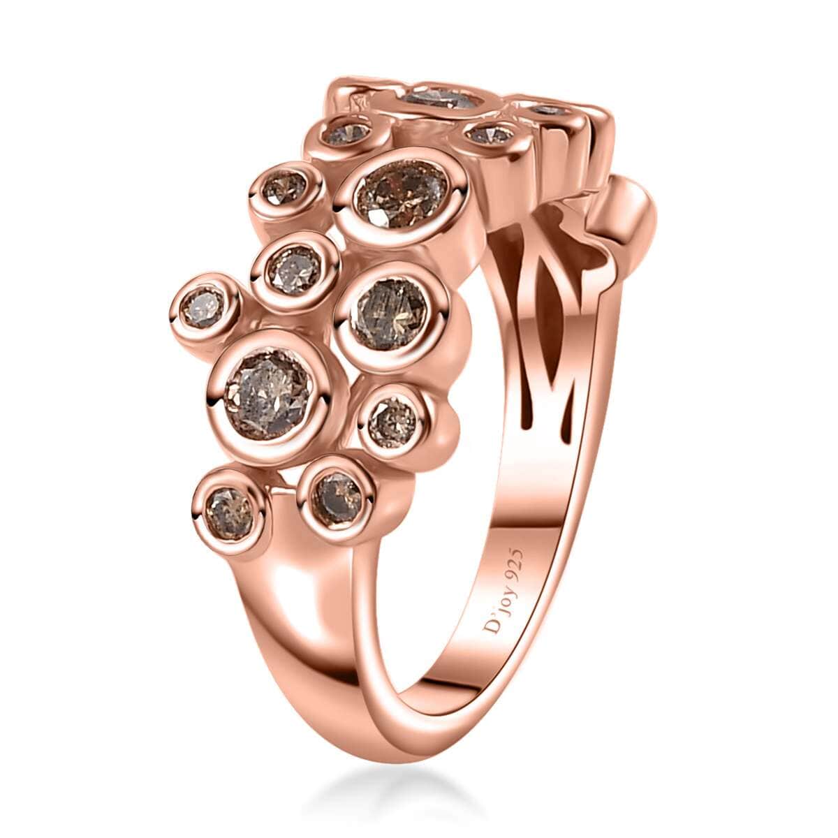 Natural Champagne Diamond Bubble Ring in Vermeil Rose Gold Over Sterling Silver (Size 6.0) 0.75 ctw image number 3