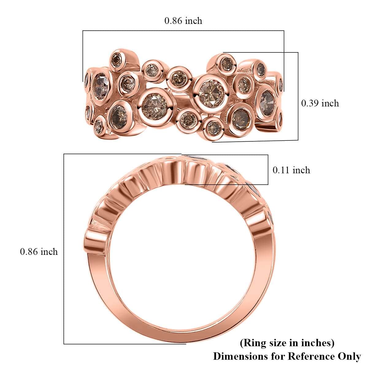 Natural Champagne Diamond Bubble Ring in Vermeil Rose Gold Over Sterling Silver (Size 6.0) 0.75 ctw image number 5