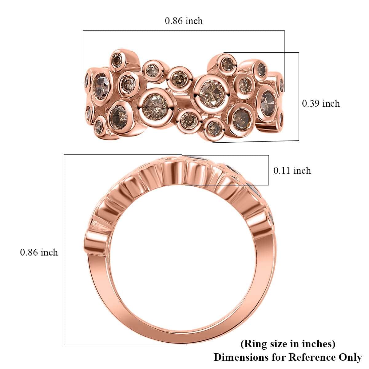 Natural Champagne Diamond Bubble Ring in Vermeil Rose Gold Over Sterling Silver (Size 7.0) 0.75 ctw image number 5