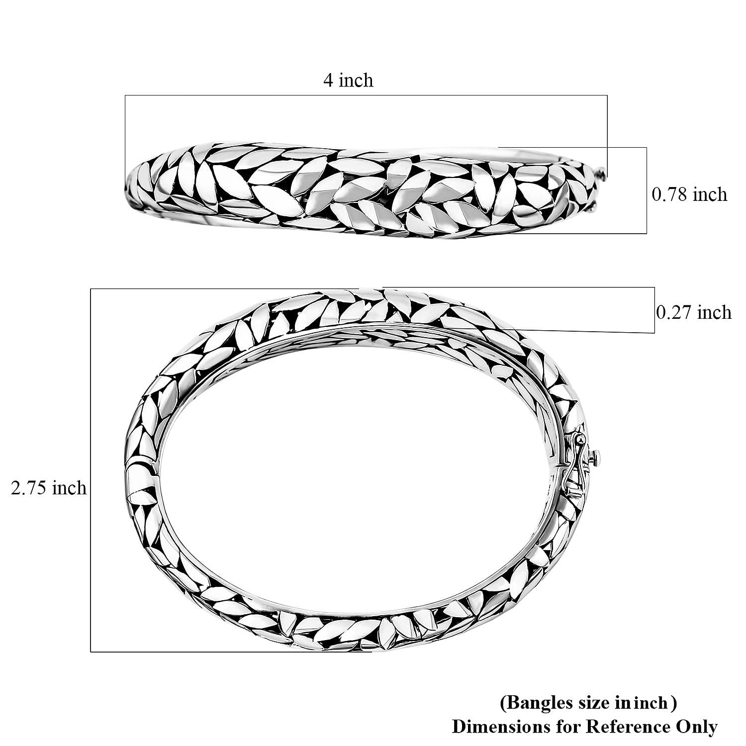 Bali Legacy Leafs Bangle Bracelet in Sterling Silver (6.50 In) 39.94 Grams