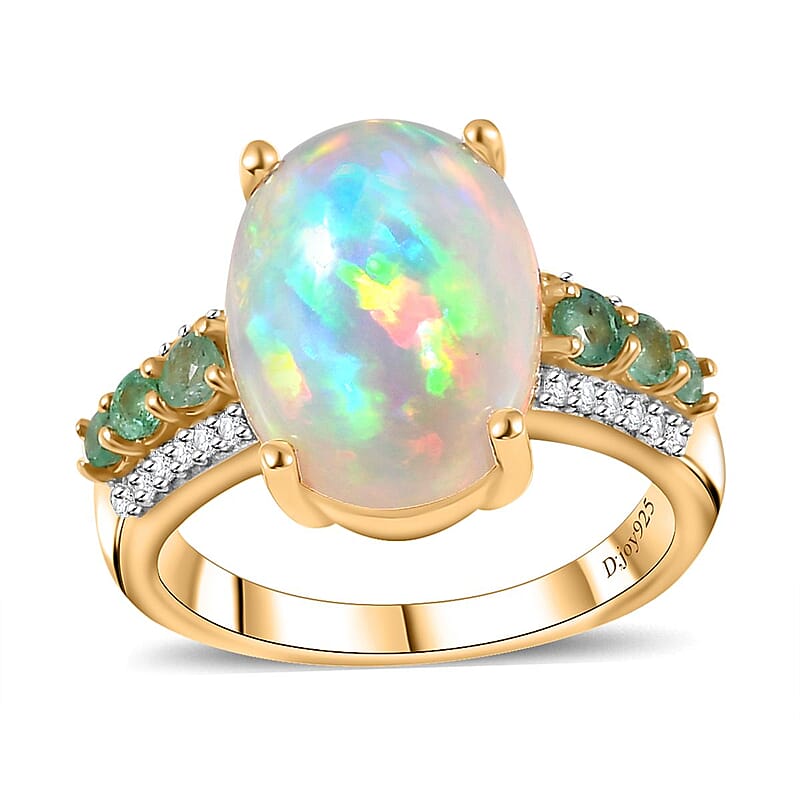 Premium Ethiopian Welo Opal and Multi Gemstone Ring in Vermeil Yellow Gold Over Sterling Silver (Size 10.0) 4.40 ctw