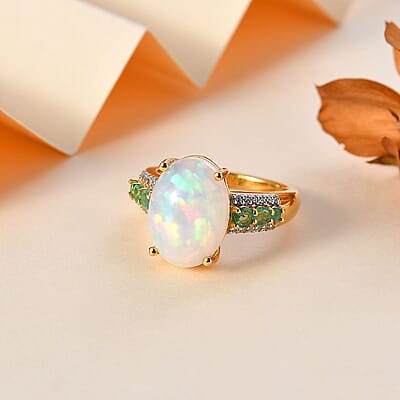 Premium Ethiopian Welo Opal and Multi Gemstone Ring in Vermeil Yellow Gold Over Sterling Silver (Size 10.0) 4.40 ctw