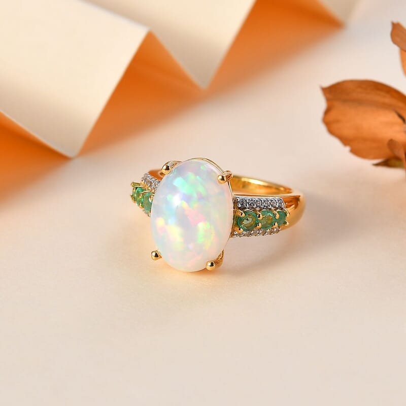 Premium Ethiopian Welo Opal and Multi Gemstone Ring in Vermeil Yellow Gold Over Sterling Silver (Size 10.0) 4.40 ctw