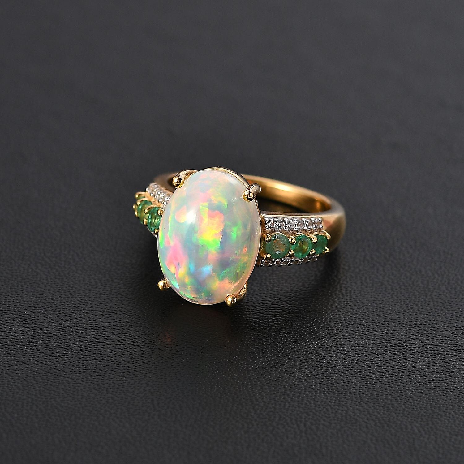 Premium Ethiopian Welo Opal and Multi Gemstone Ring in Vermeil Yellow Gold Over Sterling Silver (Size 10.0) 4.40 ctw