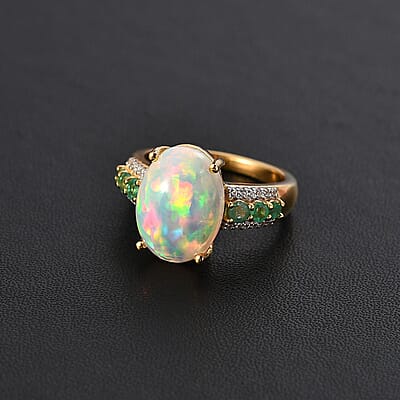 Premium Ethiopian Welo Opal and Multi Gemstone Ring in Vermeil Yellow Gold Over Sterling Silver (Size 10.0) 4.40 ctw