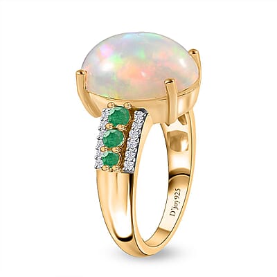 Premium Ethiopian Welo Opal and Multi Gemstone Ring in Vermeil Yellow Gold Over Sterling Silver (Size 10.0) 4.40 ctw
