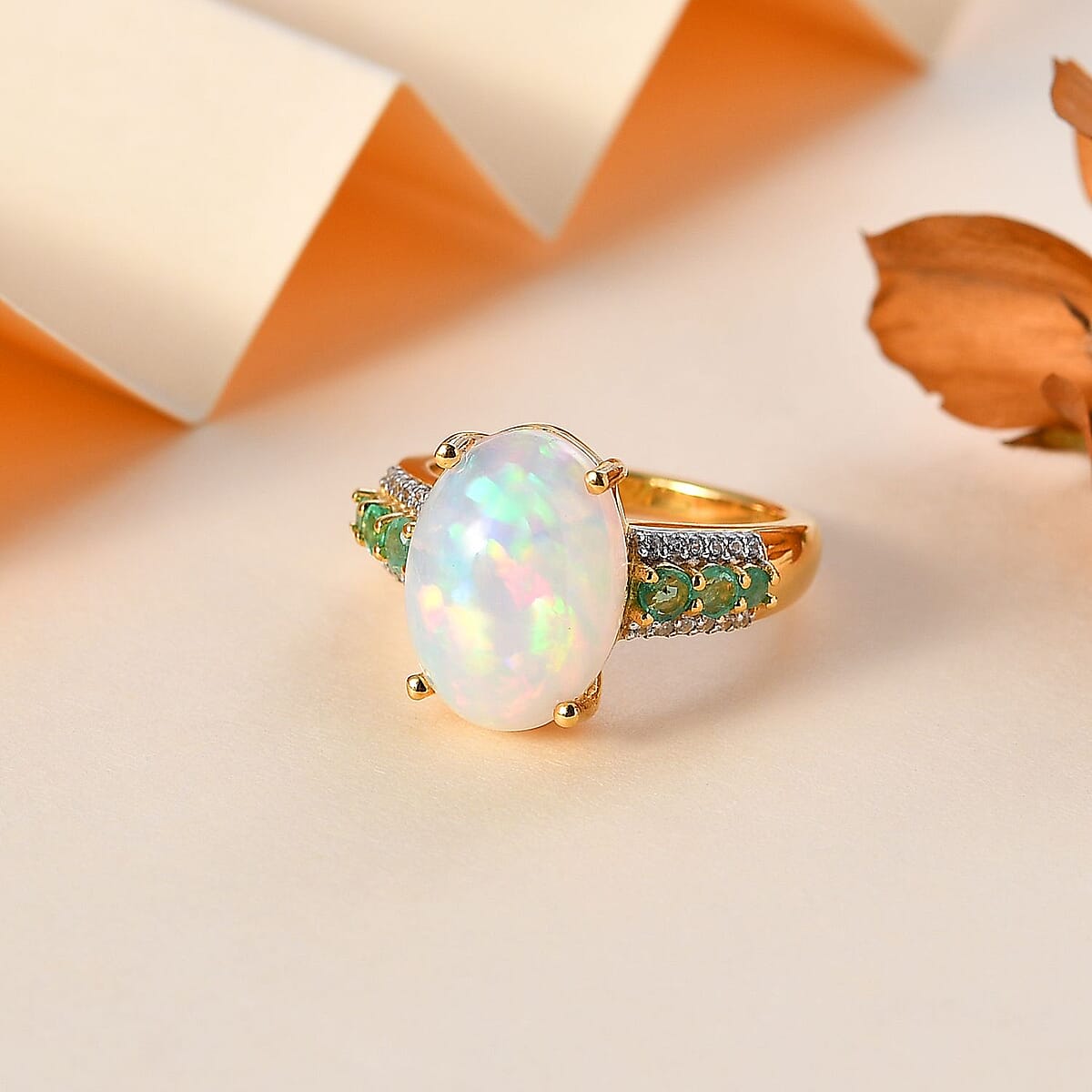 Premium Ethiopian Welo Opal and Multi Gemstone Ring in Vermeil Yellow Gold Over Sterling Silver (Size 7.0) 4.40 ctw image number 1