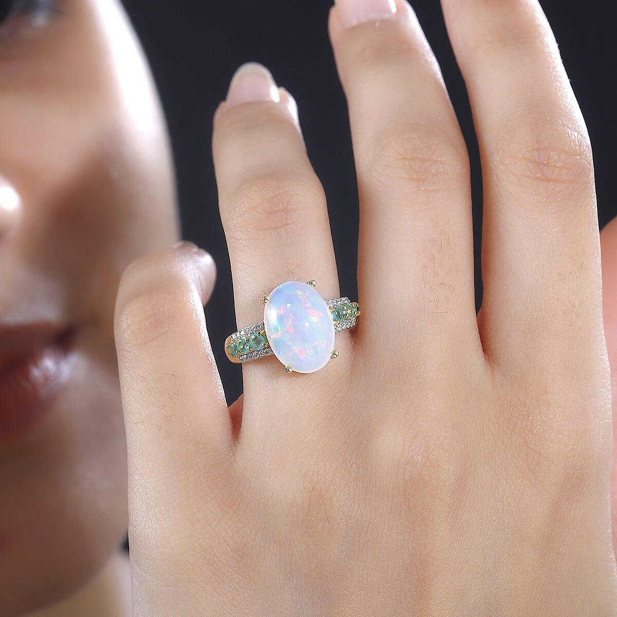 Premium Ethiopian Welo Opal and Multi Gemstone Ring in Vermeil Yellow Gold Over Sterling Silver (Size 7.0) 4.40 ctw image number 3