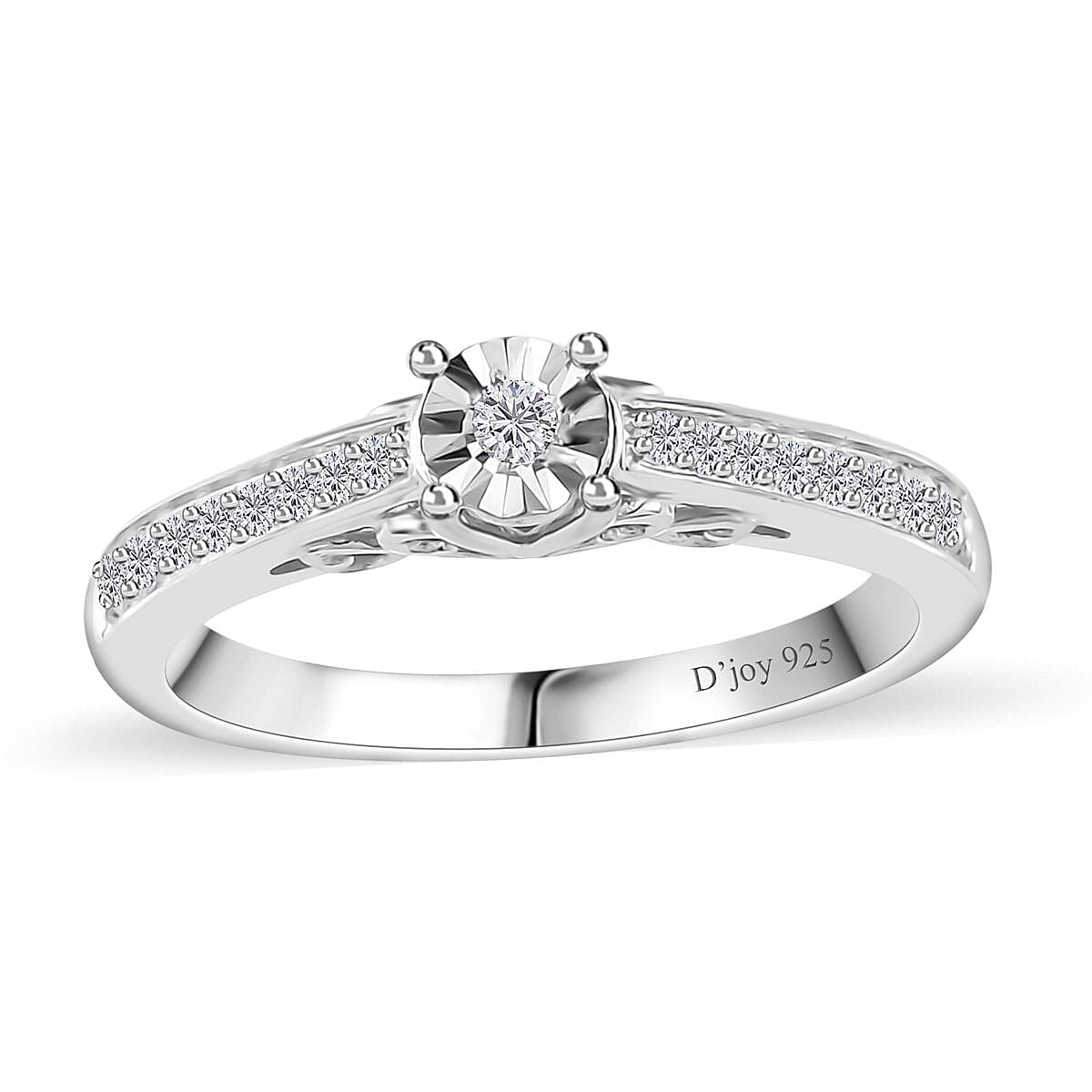 Diamond Ring in Platinum Over Sterling Silver (Size 10.0) 0.20 ctw