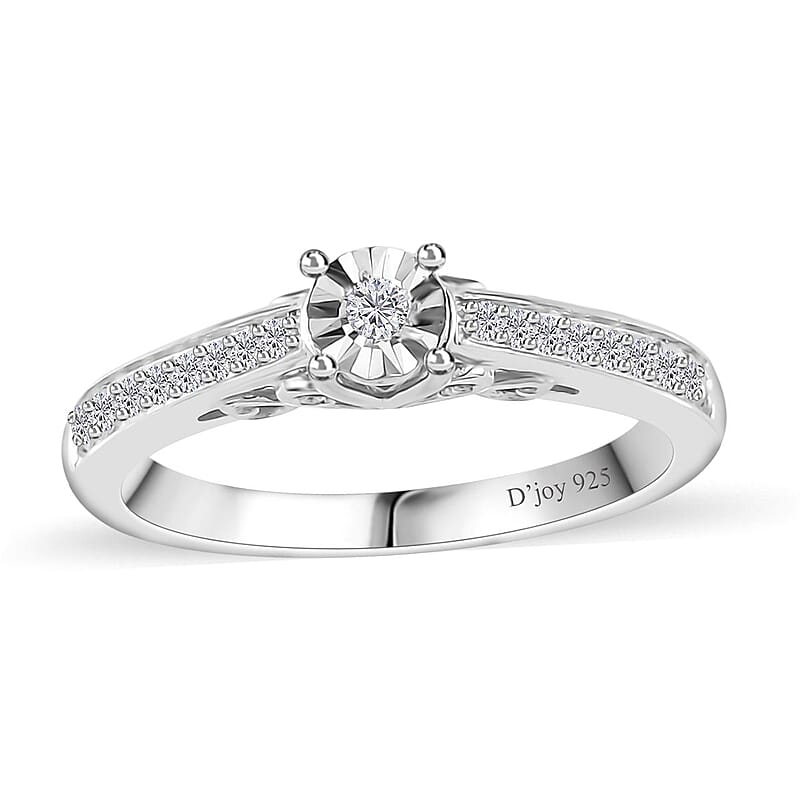 Diamond Ring in Platinum Over Sterling Silver (Size 10.0) 0.20 ctw