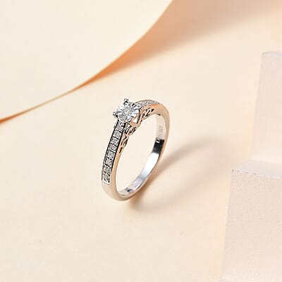 Diamond Ring in Platinum Over Sterling Silver (Size 10.0) 0.20 ctw