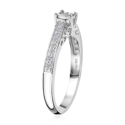 Diamond Ring in Platinum Over Sterling Silver (Size 10.0) 0.20 ctw