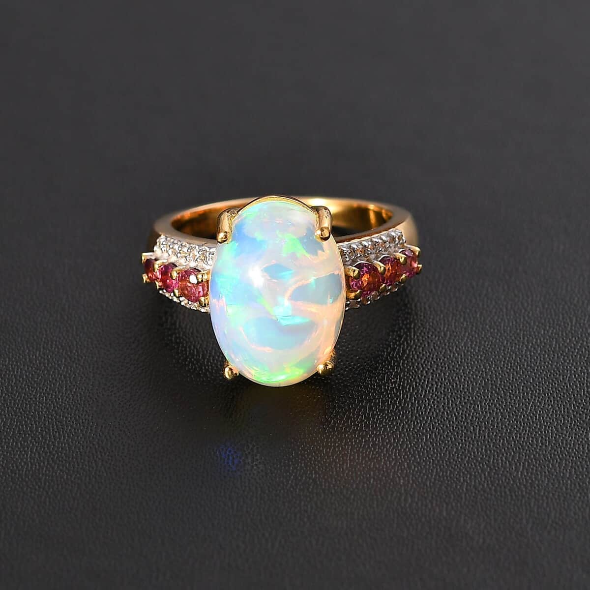 Premium Ethiopian Welo Opal and Multi Gemstone Ring in Vermeil Yellow Gold Over Sterling Silver (Size 10.0) 4.35 ctw image number 2