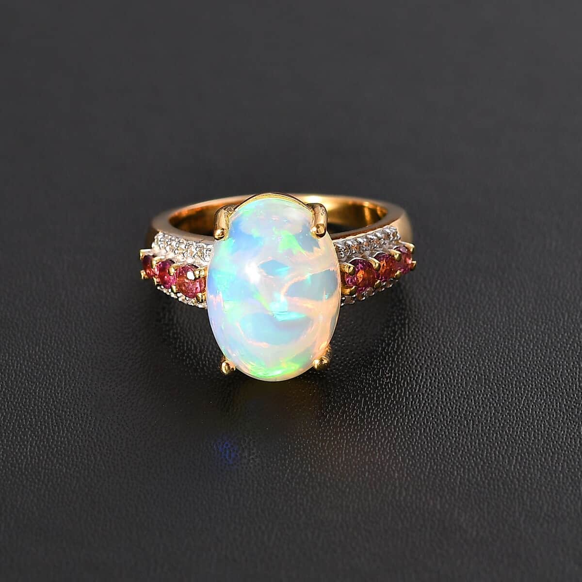 Premium Ethiopian Welo Opal and Multi Gemstone Ring in Vermeil Yellow Gold Over Sterling Silver (Size 7.0) 4.35 ctw image number 2