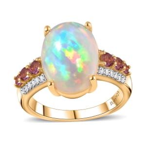 Premium Ethiopian Welo Opal and Multi Gemstone Ring in Vermeil Yellow Gold Over Sterling Silver (Size 8.0) 4.35 ctw
