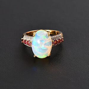 Premium Ethiopian Welo Opal and Multi Gemstone Ring in Vermeil Yellow Gold Over Sterling Silver (Size 8.0) 4.35 ctw