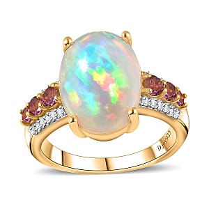 Premium Ethiopian Welo Opal and Multi Gemstone Ring in Vermeil Yellow Gold Over Sterling Silver (Size 9.0) 4.35 ctw