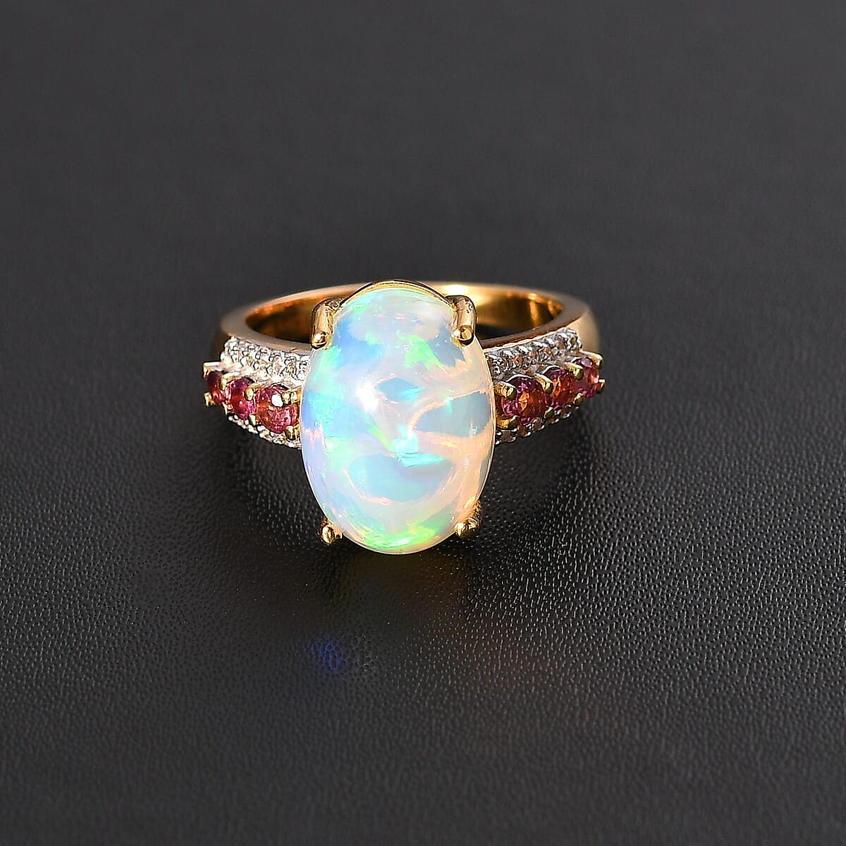 Premium Ethiopian Welo Opal and Multi Gemstone Ring in Vermeil Yellow Gold Over Sterling Silver (Size 9.0) 4.35 ctw image number 2