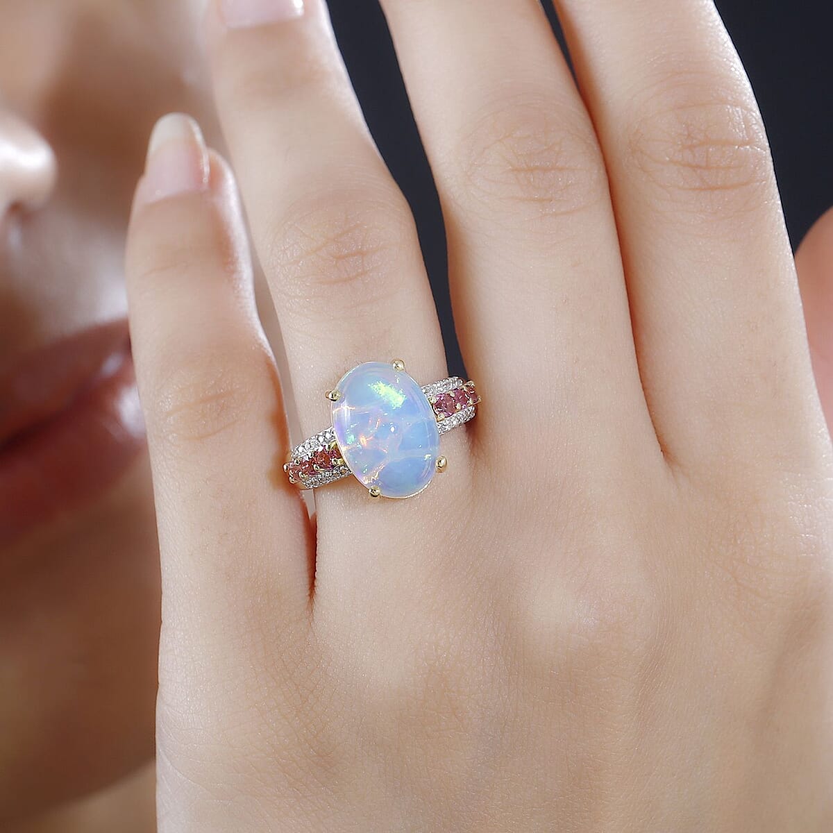Premium Ethiopian Welo Opal and Multi Gemstone Ring in Vermeil Yellow Gold Over Sterling Silver (Size 9.0) 4.35 ctw image number 3