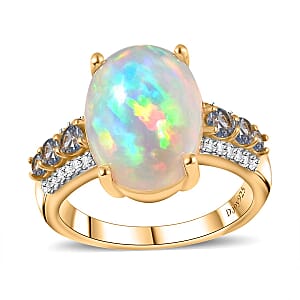 Premium Ethiopian Welo Opal and Multi Gemstone Ring in Vermeil Yellow Gold Over Sterling Silver (Size 7.0) 4.40 ctw