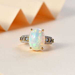 Premium Ethiopian Welo Opal and Multi Gemstone Ring in Vermeil Yellow Gold Over Sterling Silver (Size 7.0) 4.40 ctw
