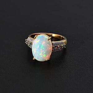 Premium Ethiopian Welo Opal and Multi Gemstone Ring in Vermeil Yellow Gold Over Sterling Silver (Size 7.0) 4.40 ctw
