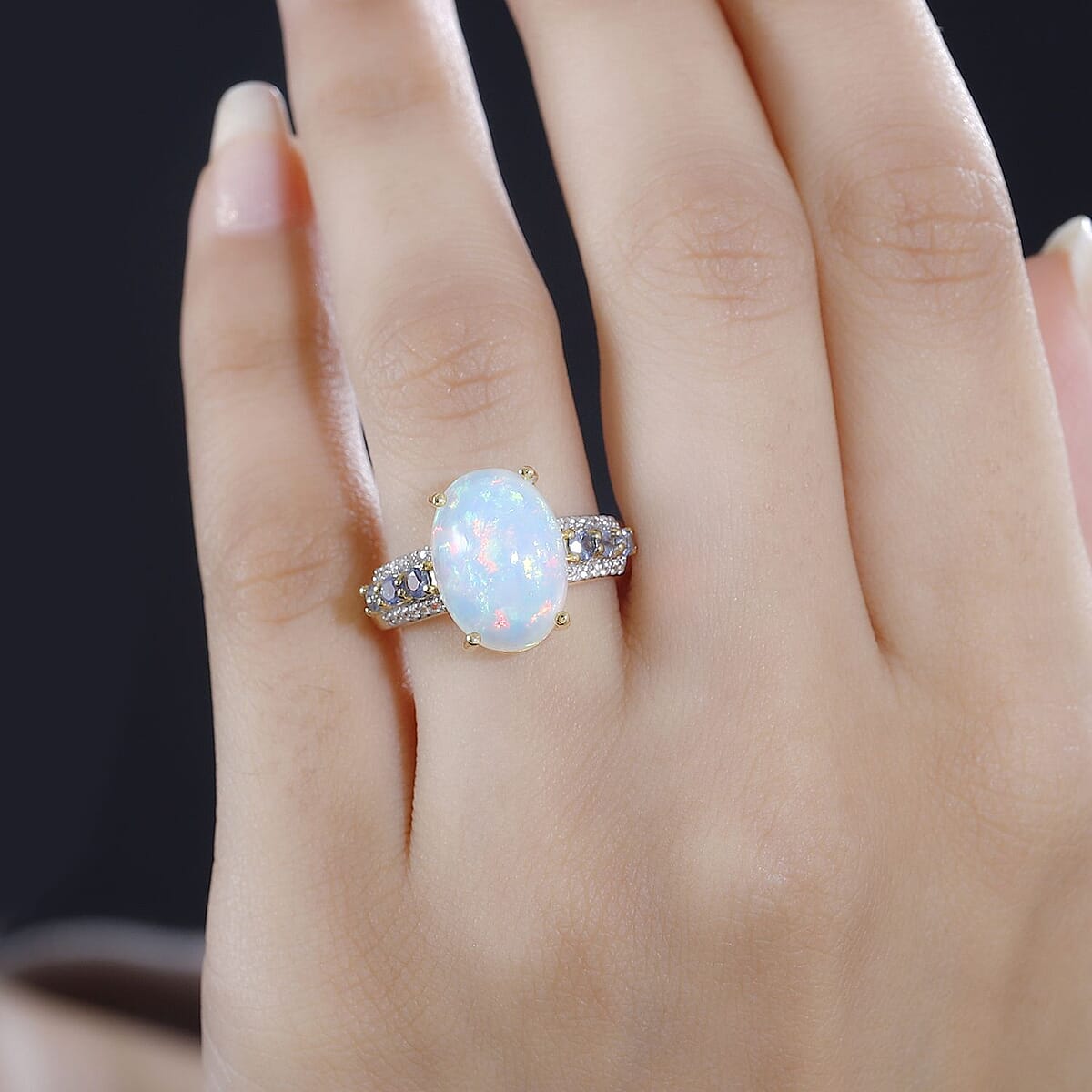 Premium Ethiopian Welo Opal and Multi Gemstone Ring in Vermeil Yellow Gold Over Sterling Silver (Size 7.0) 4.40 ctw image number 3