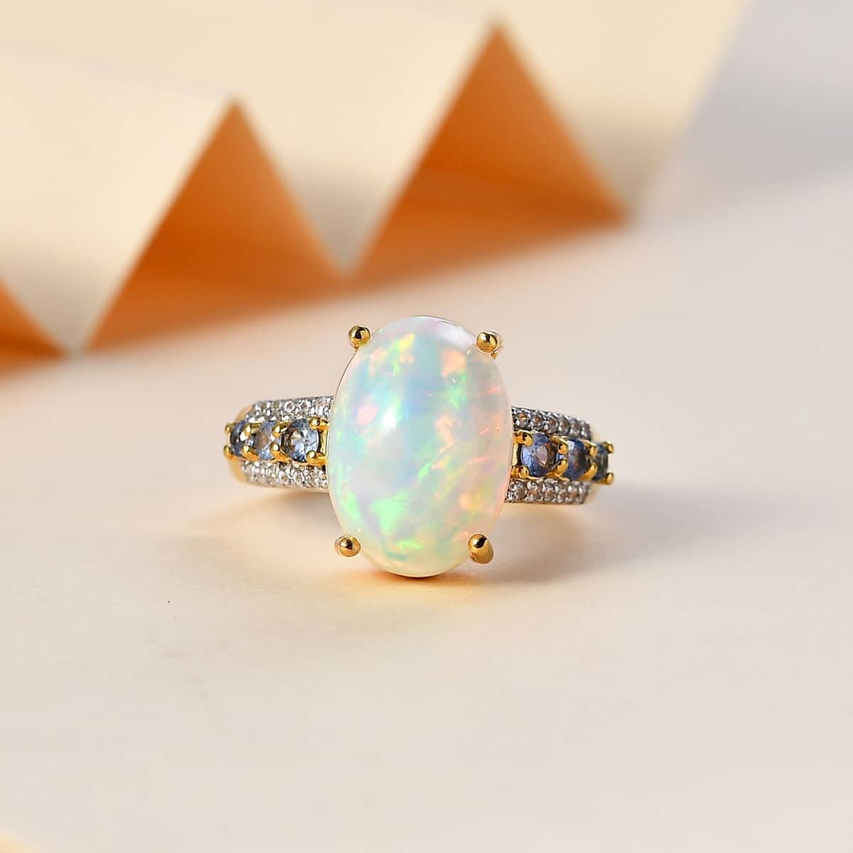 Premium Ethiopian Welo Opal and Multi Gemstone Ring in Vermeil Yellow Gold Over Sterling Silver (Size 9.0) 4.40 ctw image number 1