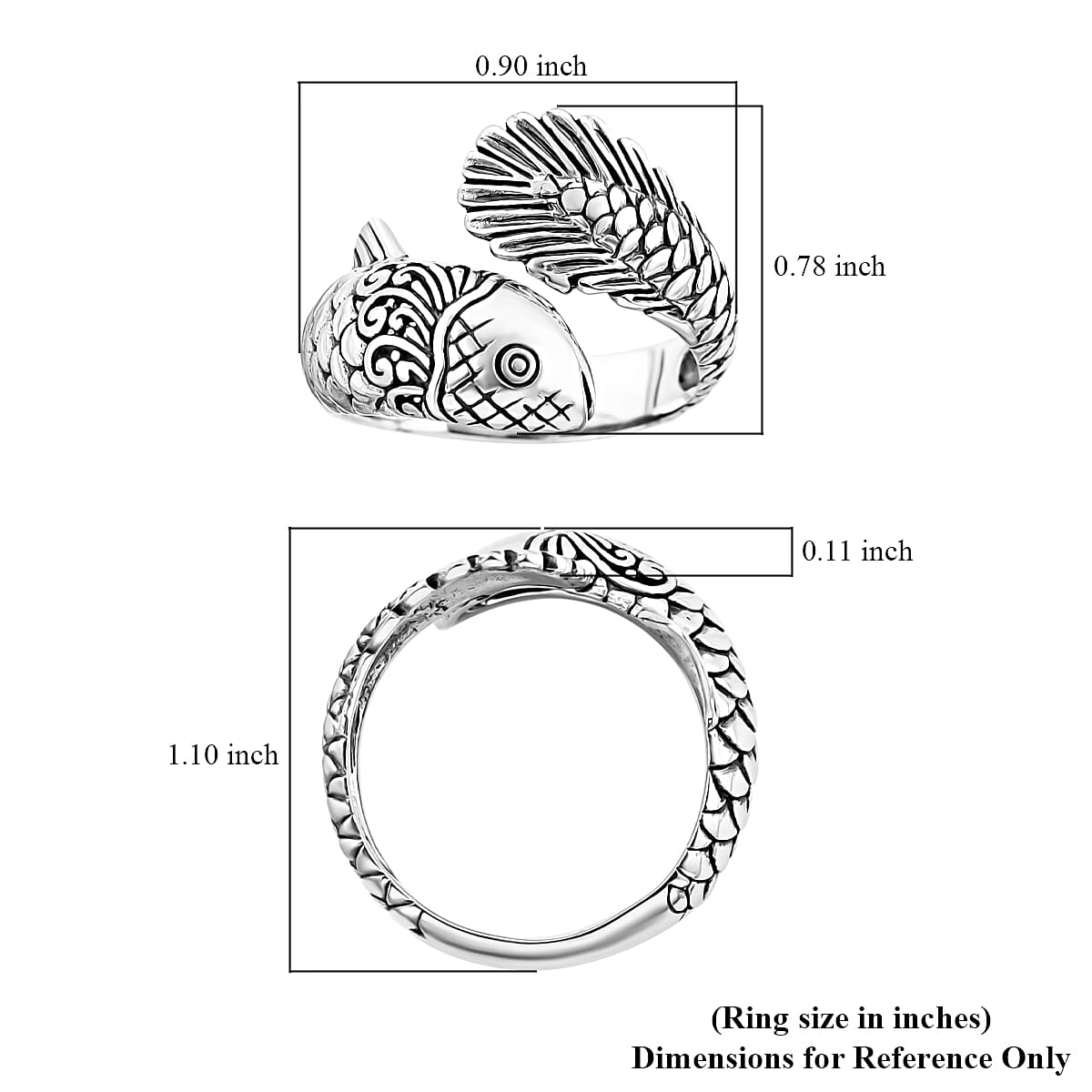 Bali Legacy Koi Fish Ring in Sterling Silver (Size 10.0) 6.10 Grams