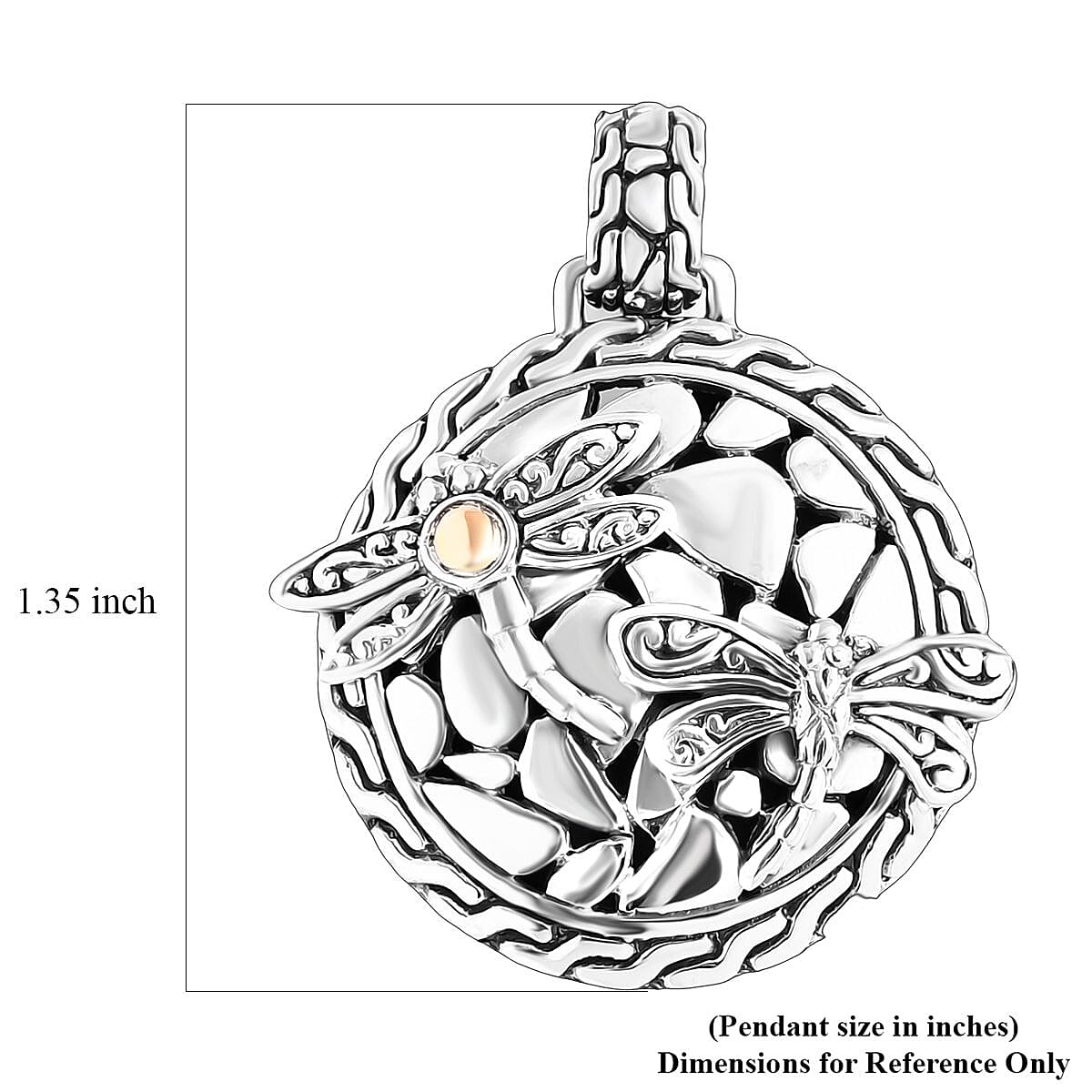 Dragonfly Pendant without Chain in 22K Yellow Gold and Sterling Silver  9.20 Grams