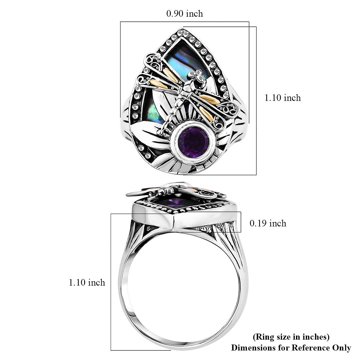 Bali Legacy Abalone Shell and African Amethyst 0.75 ctw Dragonfly Ring in 22K Yellow Gold and Sterling Silver (Size 8.0)  image number 5
