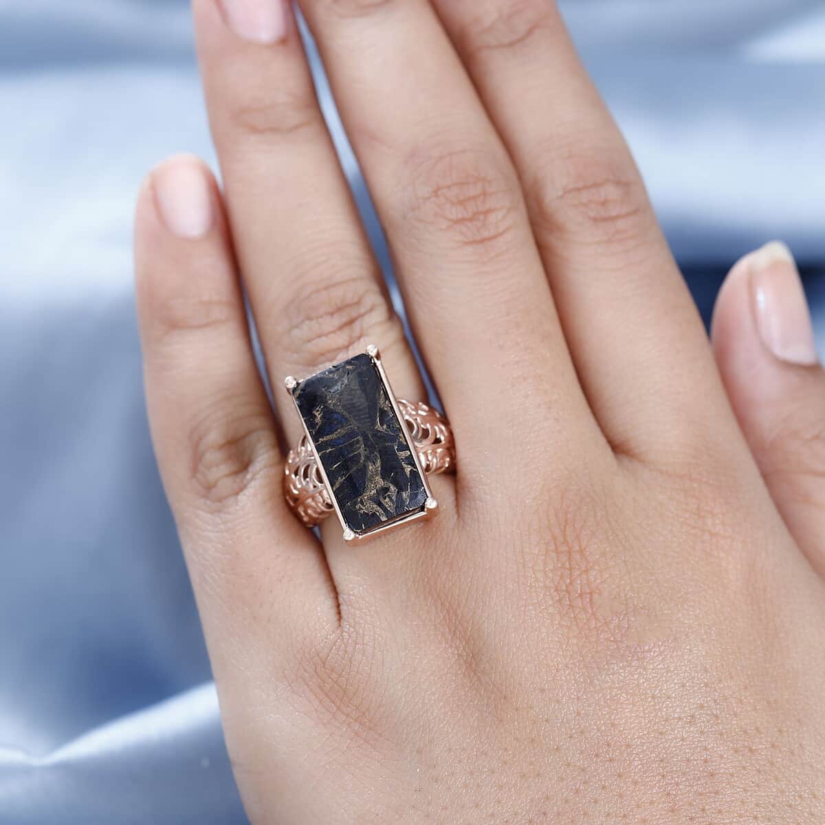 Matrix Silver Shungite Solitaire Ring in 14K Rose Gold Over Copper with Magnet (Size 10.0) 7.85 ctw image number 2