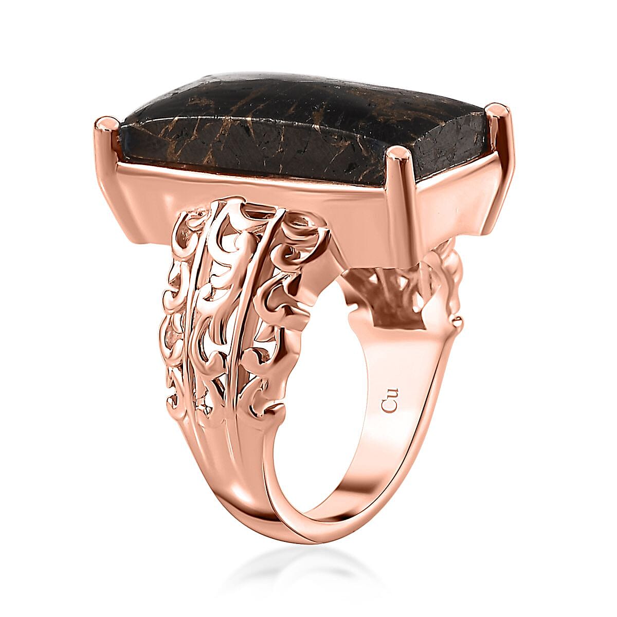 Matrix Silver Shungite Solitaire Ring in 14K Rose Gold Over Copper with Magnet (Size 10.0) 7.85 ctw