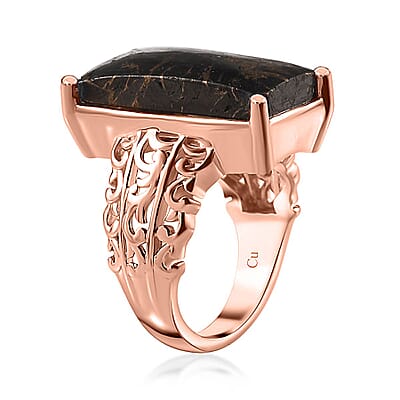 Matrix Silver Shungite Solitaire Ring in 14K Rose Gold Over Copper with Magnet (Size 10.0) 7.85 ctw