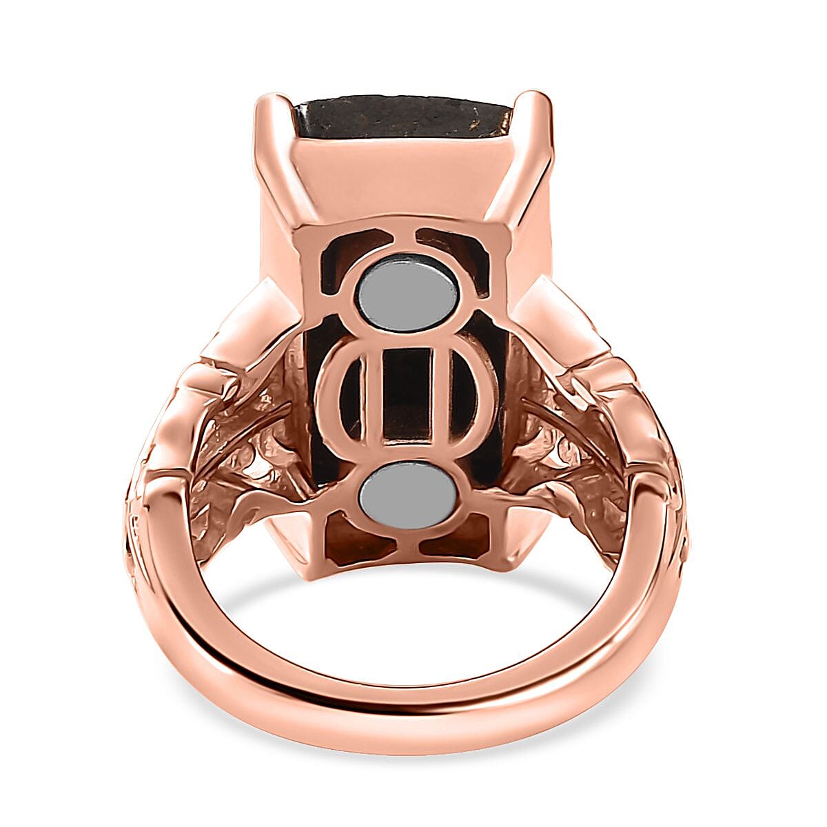 Matrix Silver Shungite Solitaire Ring in 14K Rose Gold Over Copper with Magnet (Size 10.0) 7.85 ctw