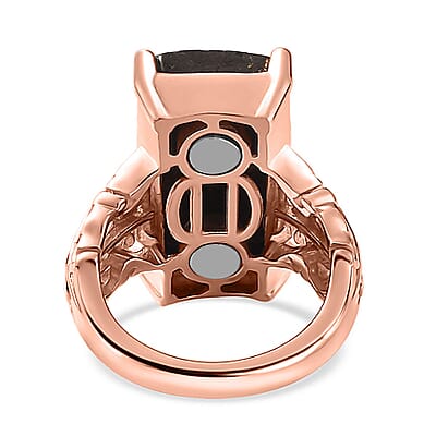 Matrix Silver Shungite Solitaire Ring in 14K Rose Gold Over Copper with Magnet (Size 10.0) 7.85 ctw