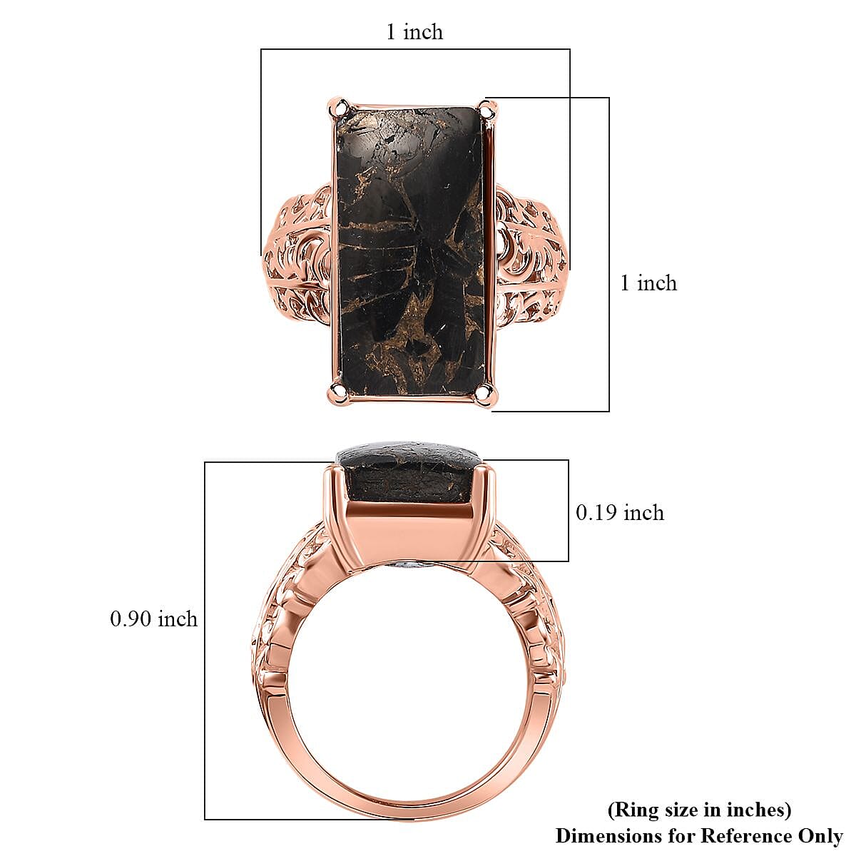 Matrix Silver Shungite Solitaire Ring in 14K Rose Gold Over Copper with Magnet (Size 10.0) 7.85 ctw