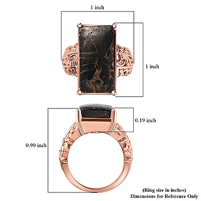 Matrix Silver Shungite Solitaire Ring in 14K Rose Gold Over Copper with Magnet (Size 10.0) 7.85 ctw