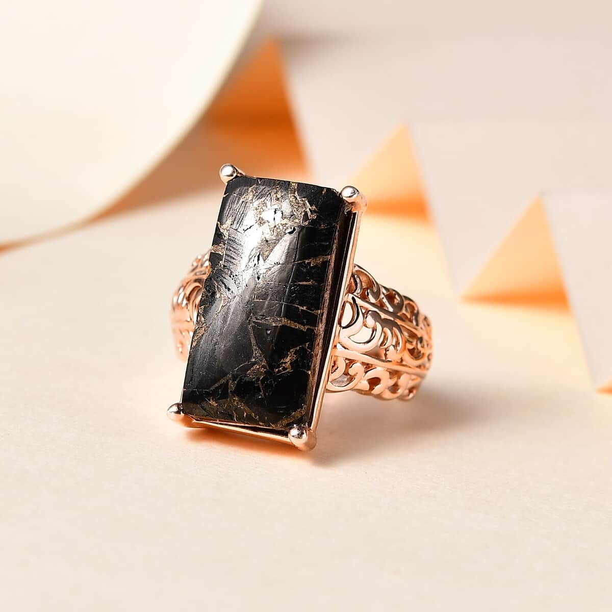 Matrix Silver Shungite Solitaire Ring in 14K Rose Gold Over Copper with Magnet (Size 6.0) 7.85 ctw image number 1